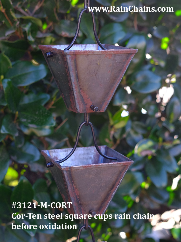 COR-TEN™ Steel Square Cups Rain Chain 3121-M-CORT /50% OFF CODE: CORT50