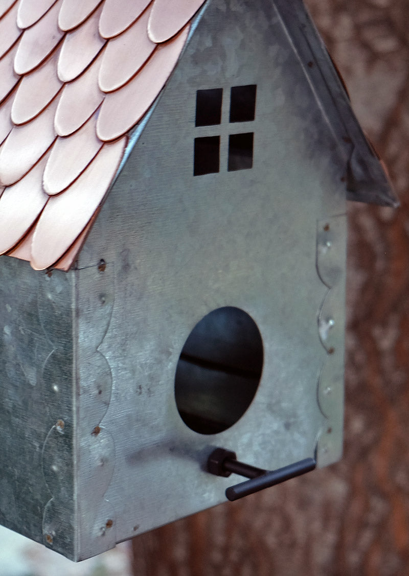 Square Cottage Bird House in steel and pure copper 5161-SQ