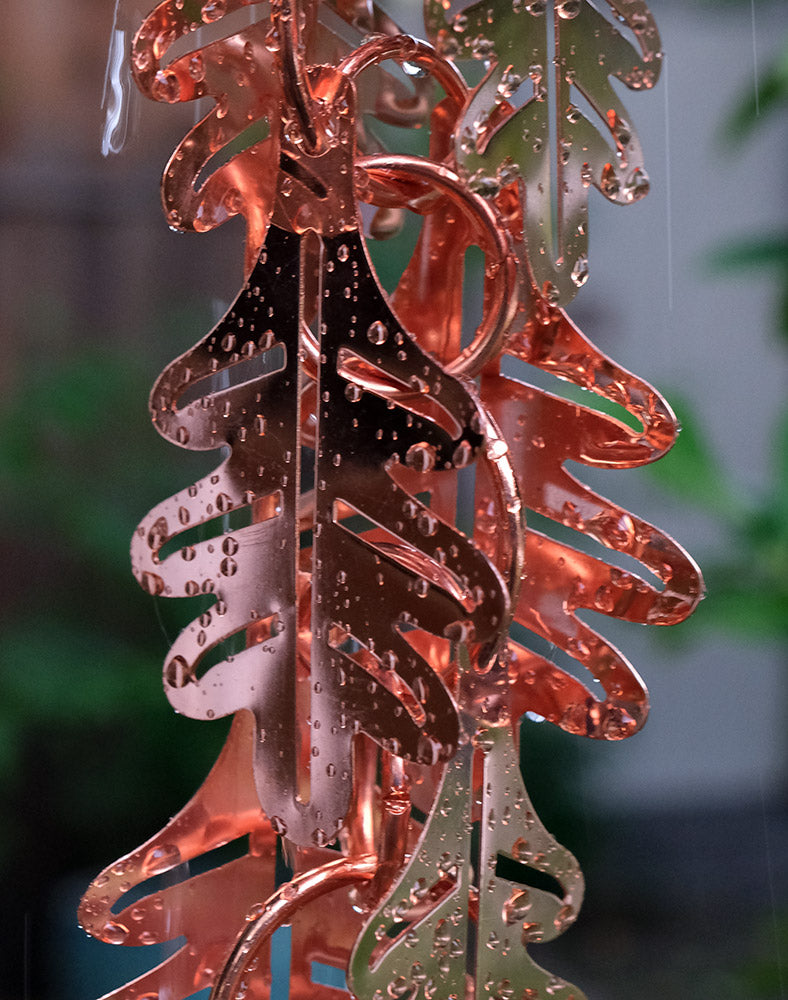 4100 Falling Leaves™ Copper Plated Metal Rain Chain 8 foot length