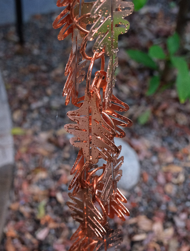 4100 Falling Leaves™ Copper Plated Metal Rain Chain 8 foot length