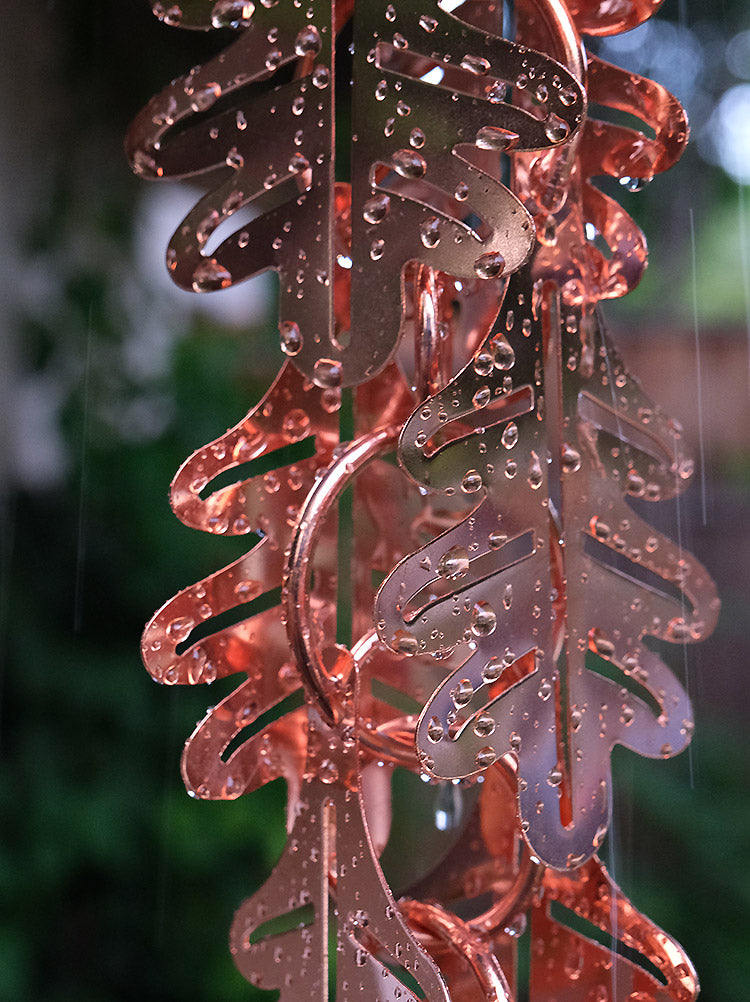4100 Falling Leaves™ Copper Plated Metal Rain Chain 8 foot length
