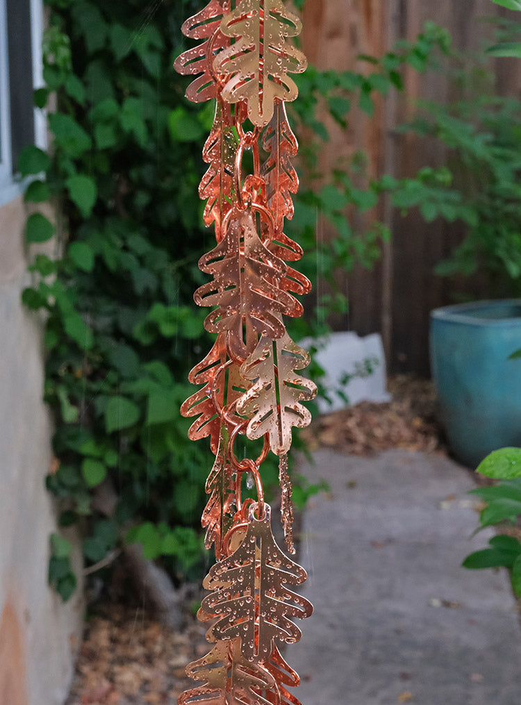 4100 Falling Leaves™ Copper Plated Metal Rain Chain 8 foot length