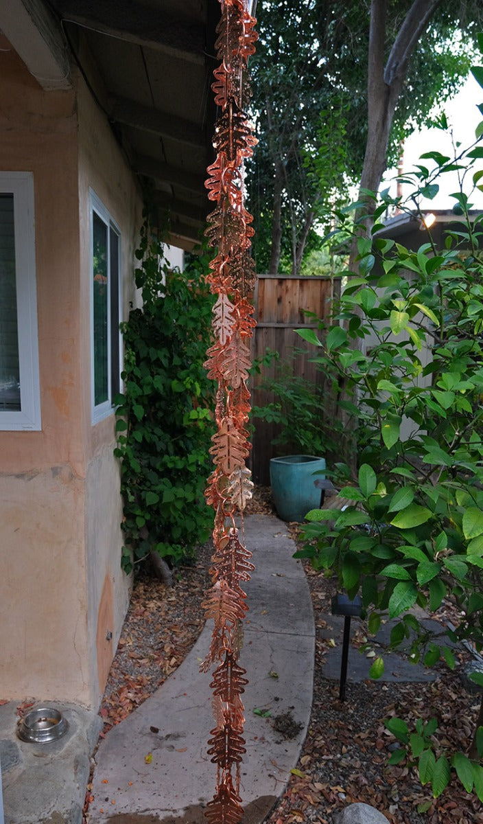4100 Falling Leaves™ Copper Plated Metal Rain Chain 8 foot length