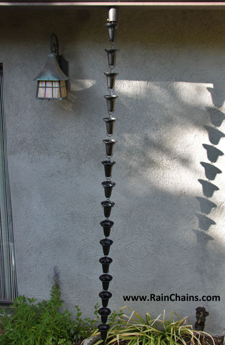 Flared Cups Black Powder Coated Aluminum Rain Chain 7228-BLK