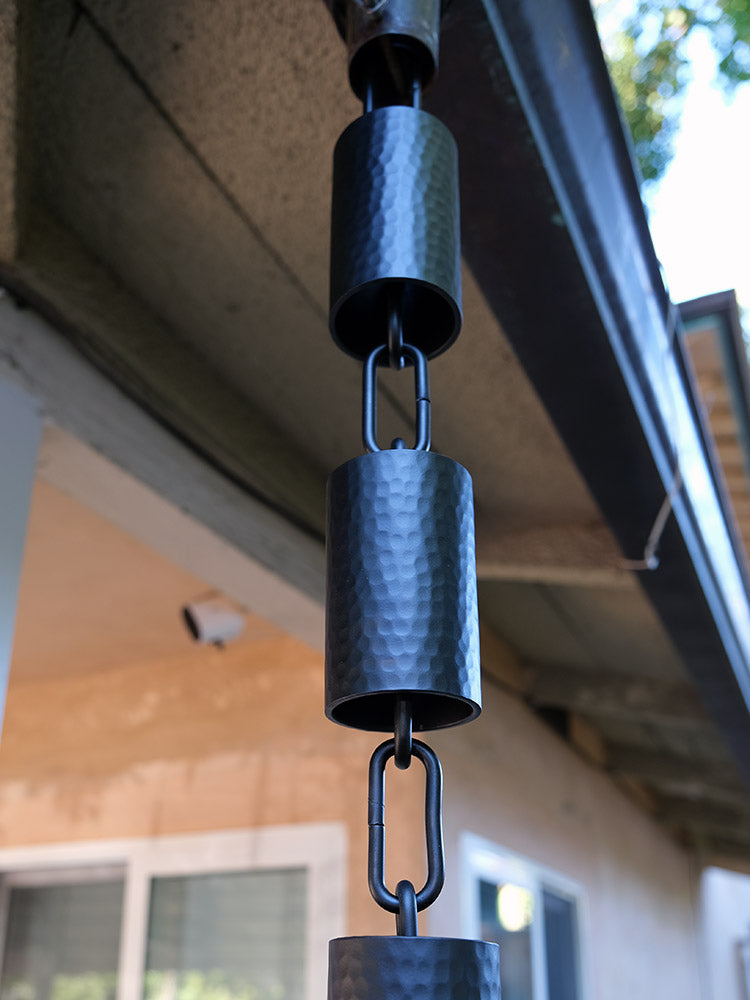 Black Kenchiku Hammered Rain Chain #KA286-RND-BLK