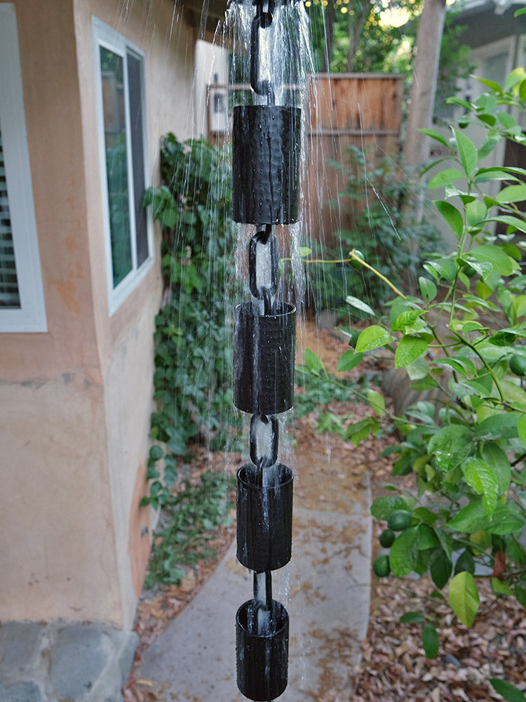 Black Kenchiku Hammered Rain Chain #KA286-RND-BLK
