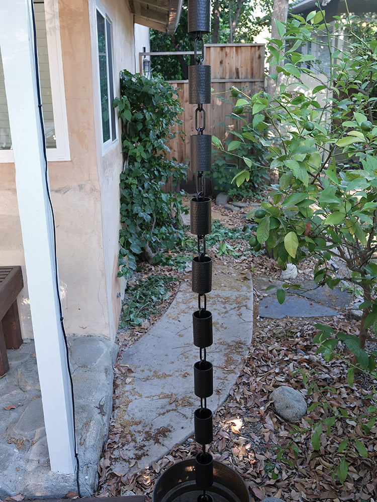 Black Kenchiku Hammered Rain Chain #KA286-RND-BLK