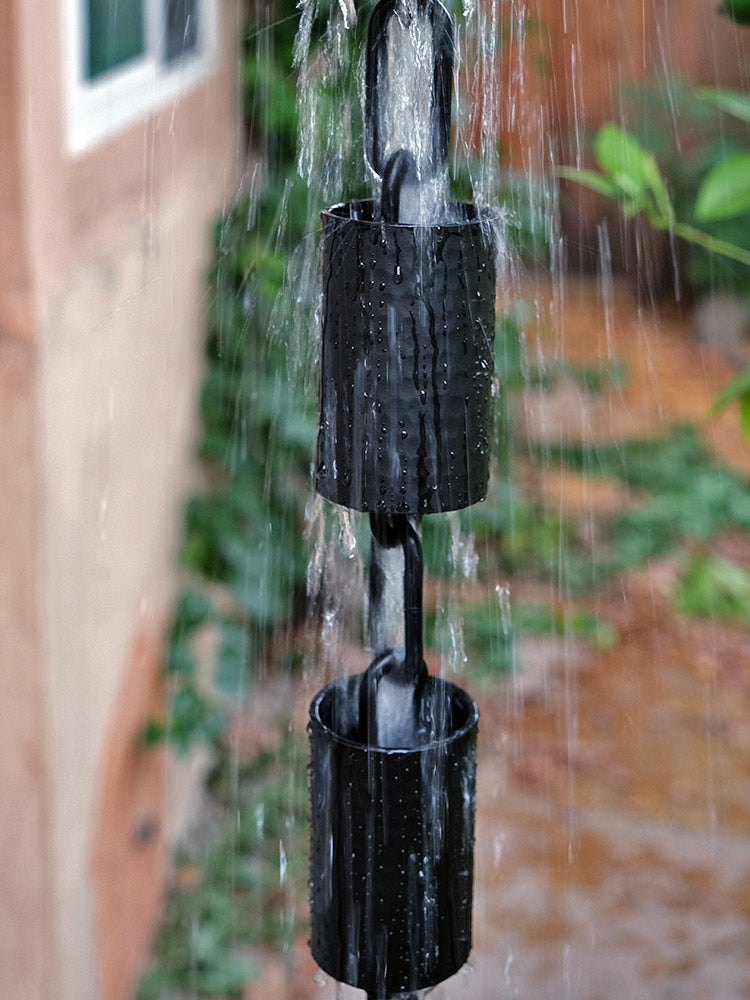 Black Kenchiku Hammered Rain Chain #KA286-RND-BLK