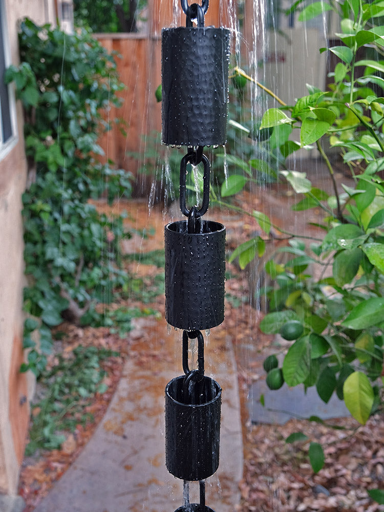 Black Kenchiku Hammered Rain Chain #KA286-RND-BLK