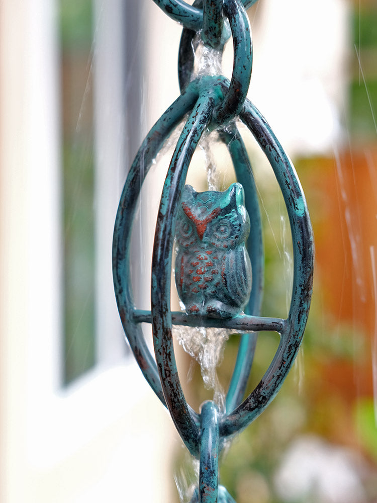 Owls™ Aluminum Rain Chain w/ Patina Finish   3140-OWL-PAT
