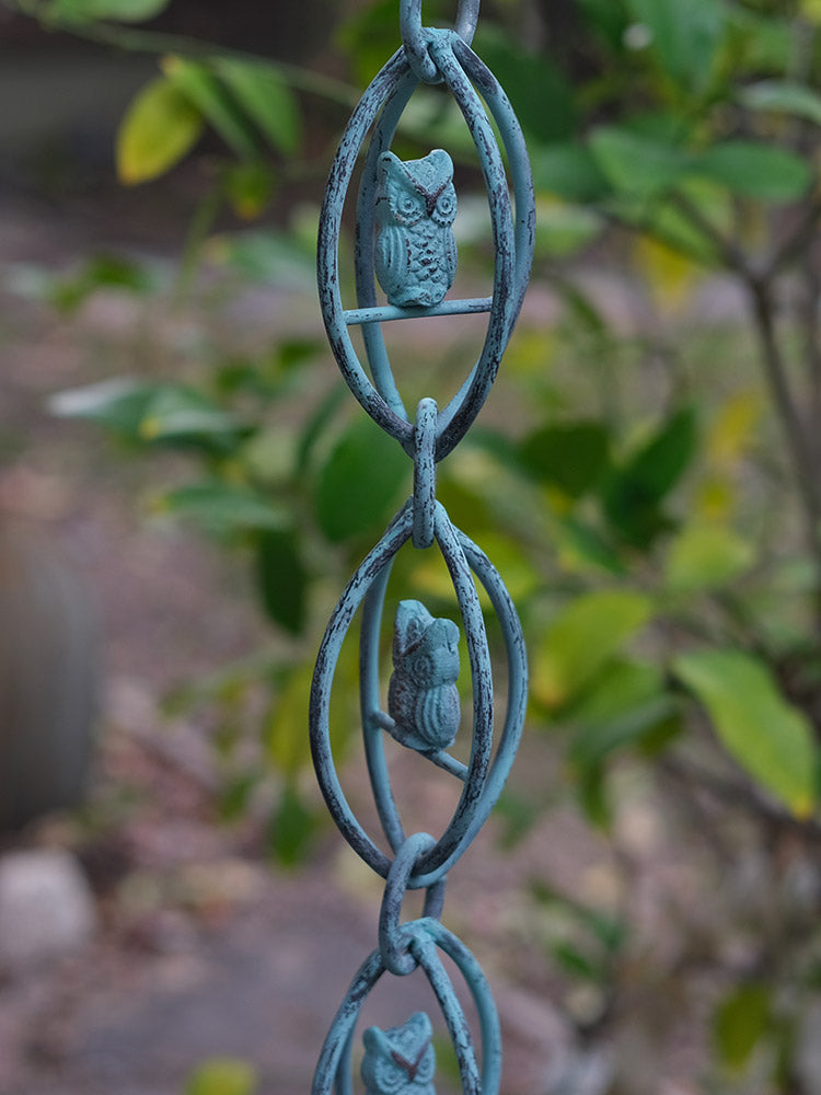 Owls™ Aluminum Rain Chain w/ Patina Finish   3140-OWL-PAT