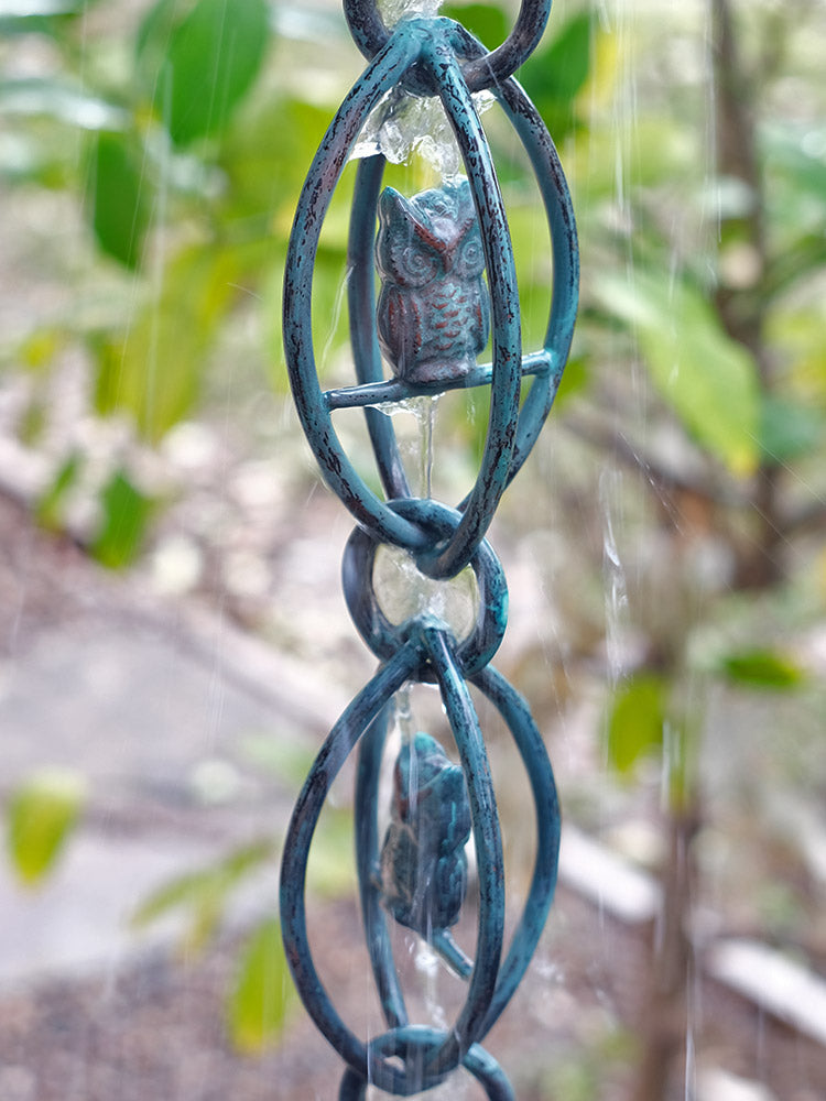 Owls™ Aluminum Rain Chain w/ Patina Finish   3140-OWL-PAT