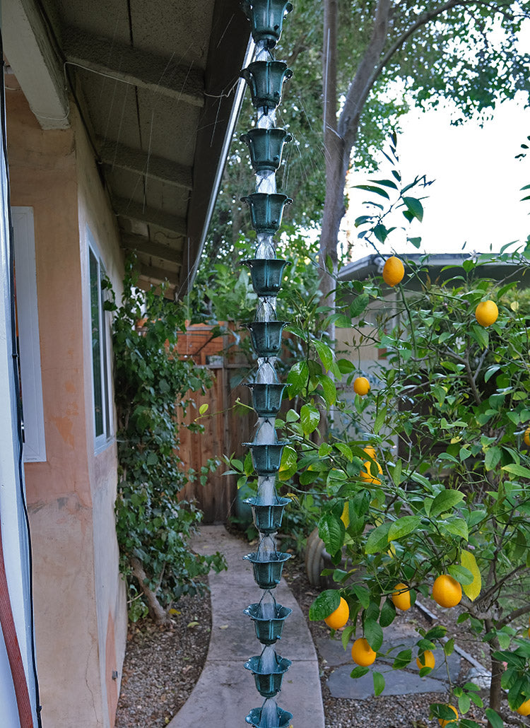 Powder Coated Patina Flower Cup 3149-PAT – RainChains.com