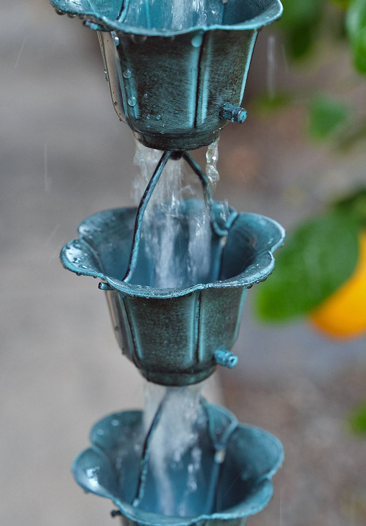 Powder Coated Patina Flower Cup 3149-PAT – RainChains.com