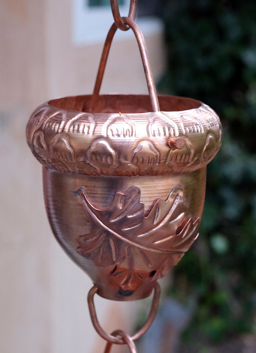 Oak Leaves™ Pure Unfinished Copper Rain Chain  2688-L-COP
