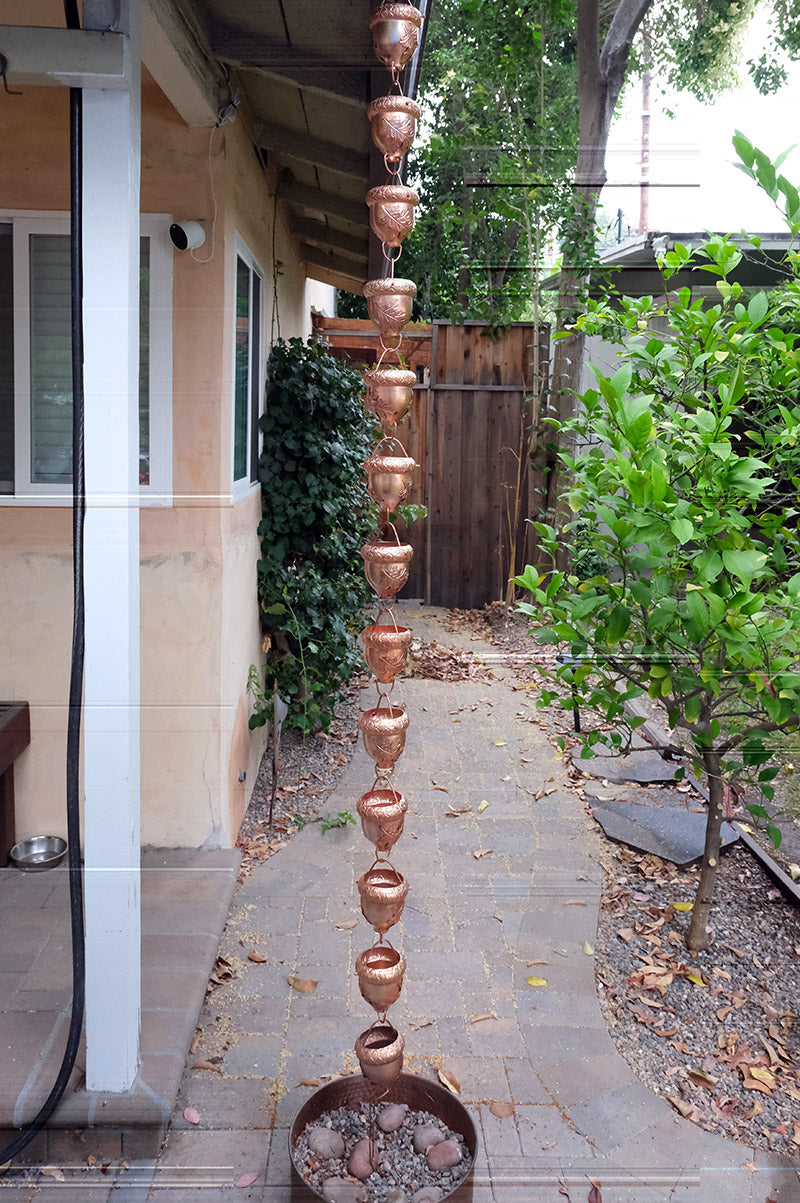 Oak Leaves™ Pure Unfinished Copper Rain Chain  2688-L-COP