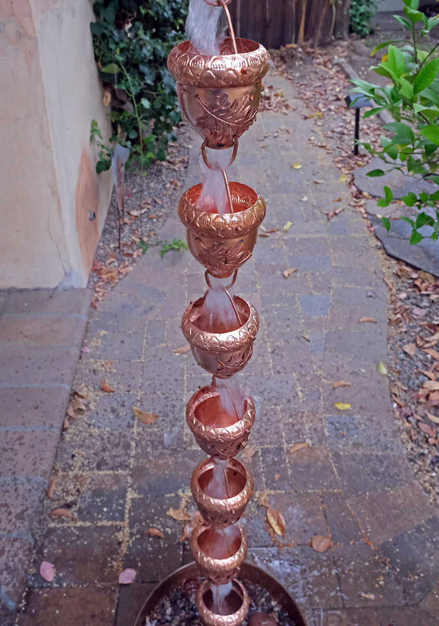 Oak Leaves™ Pure Unfinished Copper Rain Chain  2688-L-COP