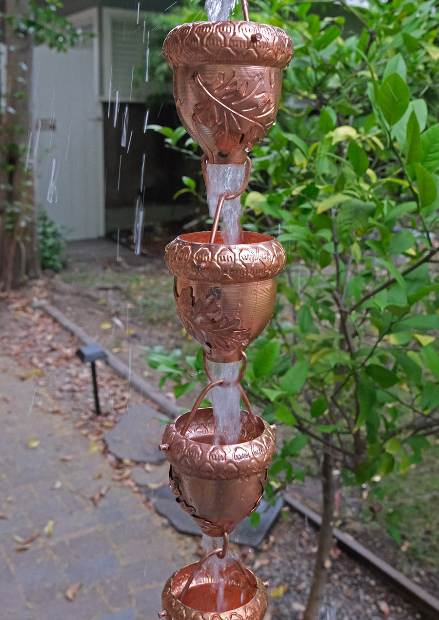 Oak Leaves™ Pure Unfinished Copper Rain Chain  2688-L-COP