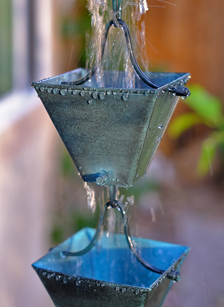 Medium Square Cups Patina Rain Chain #3121-M-PAT