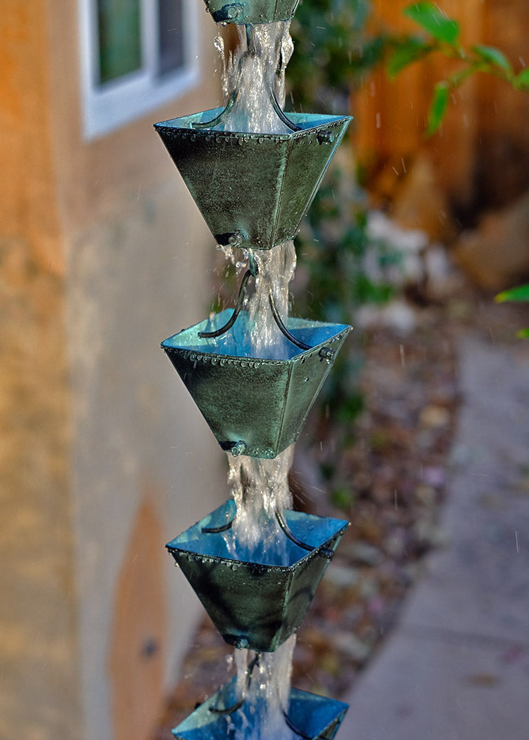 Medium Square Cups Patina Rain Chain #3121-M-PAT