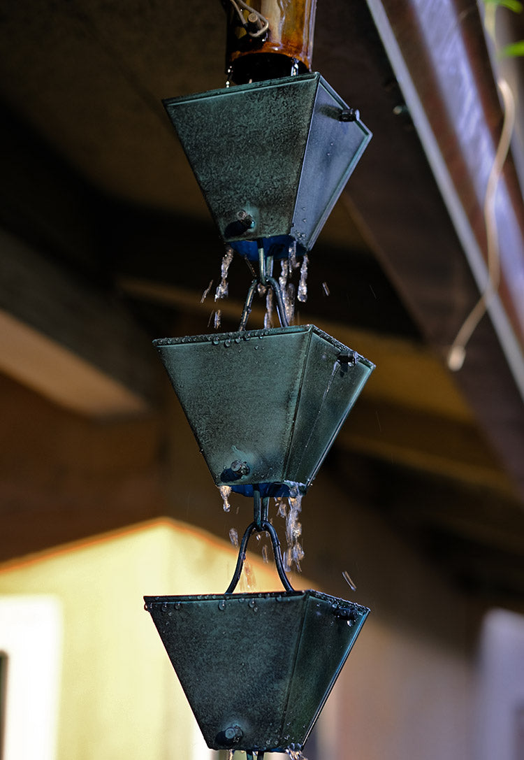 Medium Square Cups Patina Rain Chain #3121-M-PAT