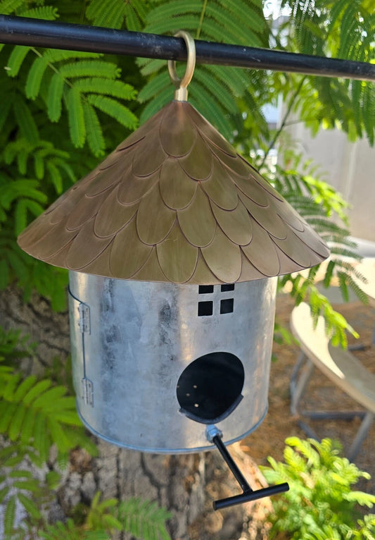 Round Cottage Bird House in steel and pure copper 5161-RND
