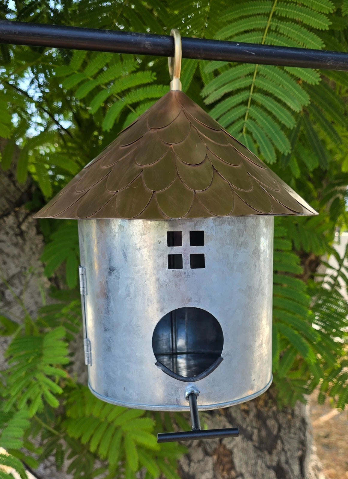 Round Cottage Bird House in steel and pure copper 5161-RND