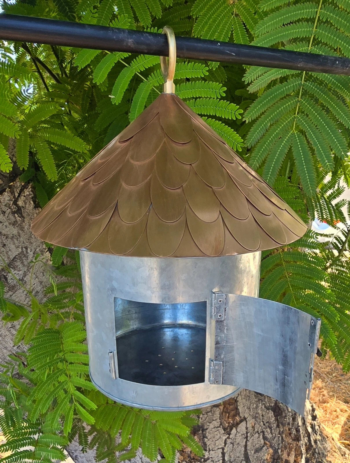 Round Cottage Bird House in steel and pure copper 5161-RND