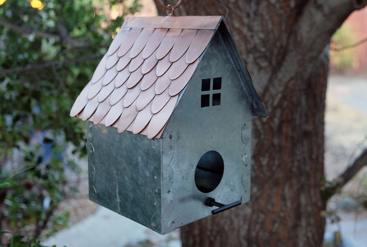 Square Cottage Bird House in steel and pure copper 5161-SQ