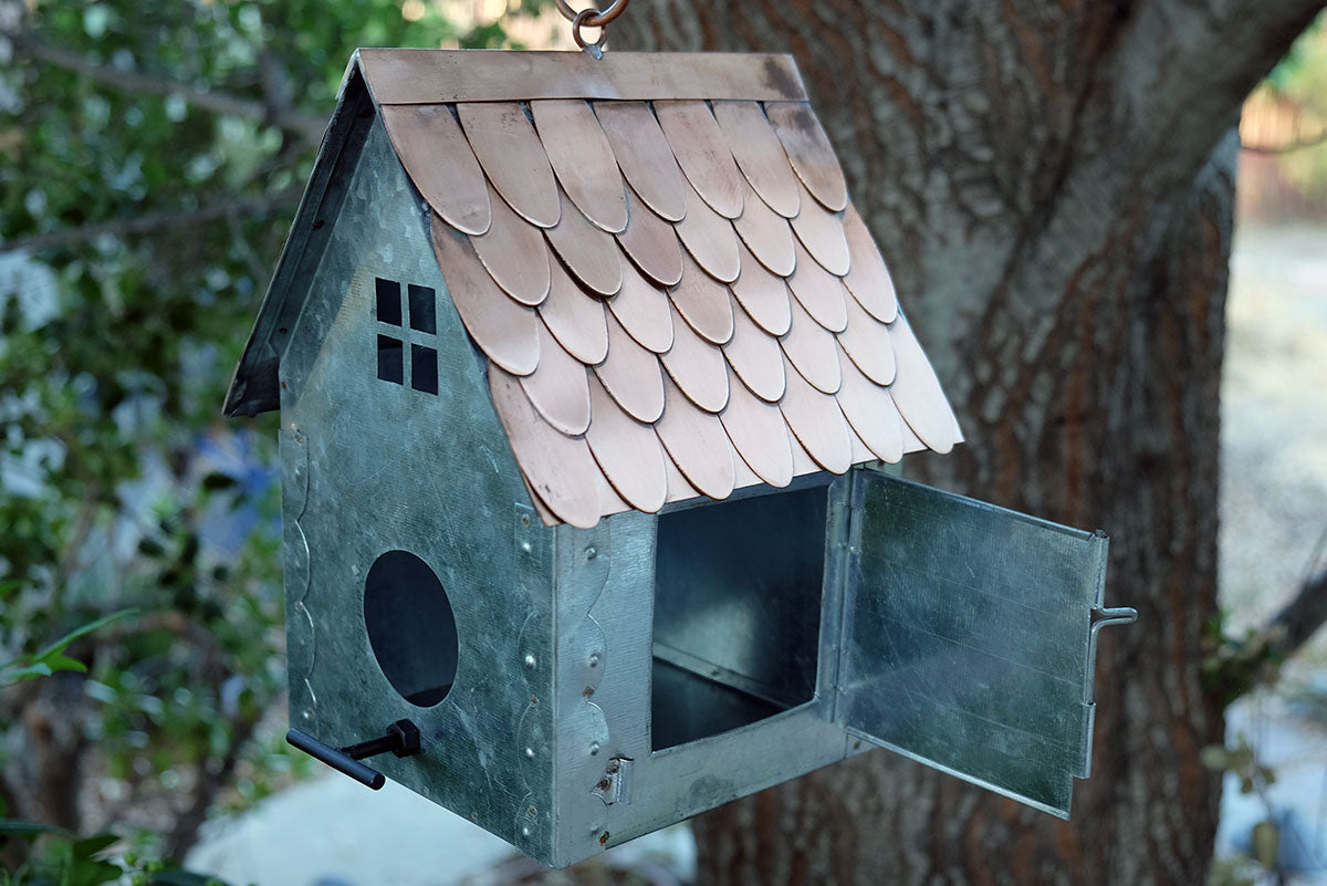Square Cottage Bird House in steel and pure copper 5161-SQ