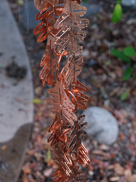4100 Falling Leaves™ Copper Plated Metal Rain Chain 8 foot length