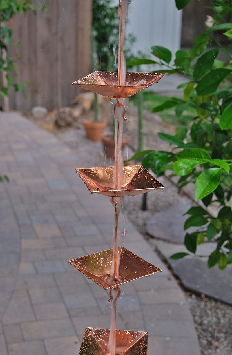 Pagoda Cups Square Copper Plated Rain Chain  4297-COP
