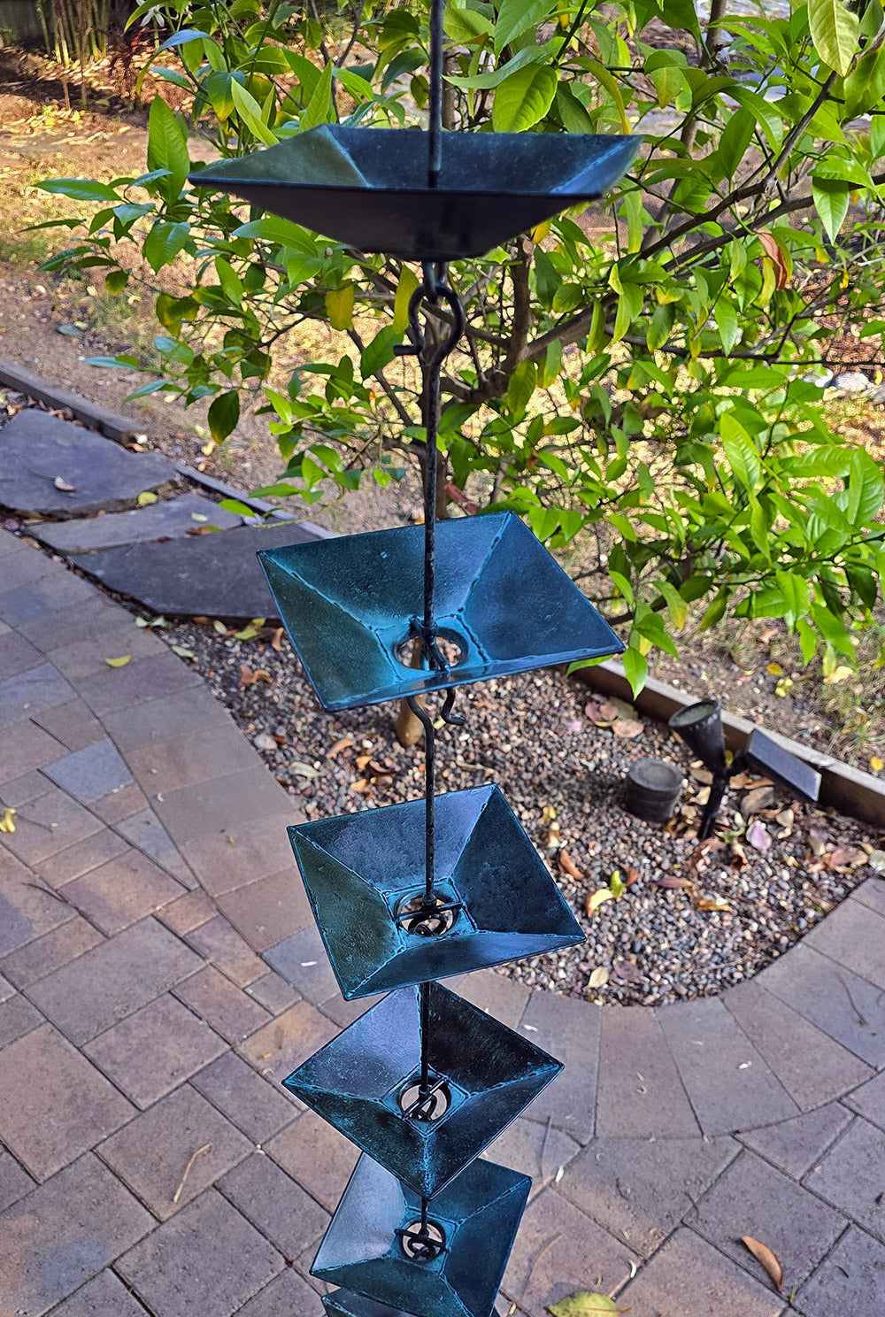 Pagoda Cups Square Patina Rain Chain  4297-PAT