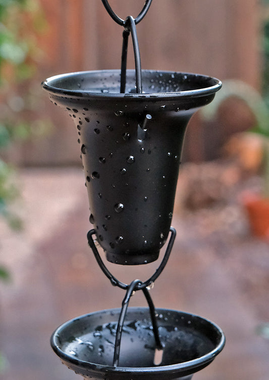 Flared Cups Black Powder Coated Aluminum Rain Chain 7228-BLK