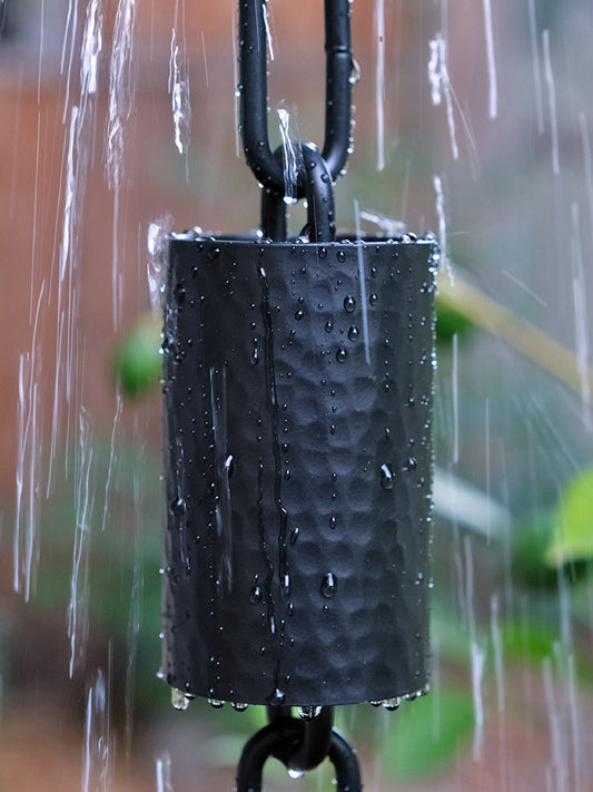 Black Kenchiku Hammered Rain Chain #KA286-RND-BLK
