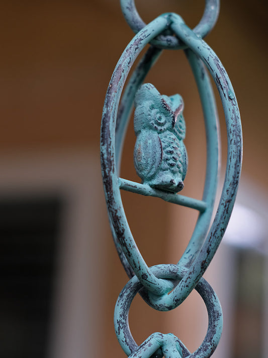 Owls™ Aluminum Rain Chain w/ Patina Finish   3140-OWL-PAT